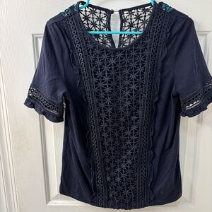 ANTHROPOLOGIE BLACK LACE INSERT TOP SZ S GUC